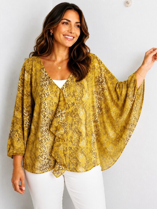 Dana Buchman Tops - Dana Buchman Mustard Yellow Leopard-Print Blouse